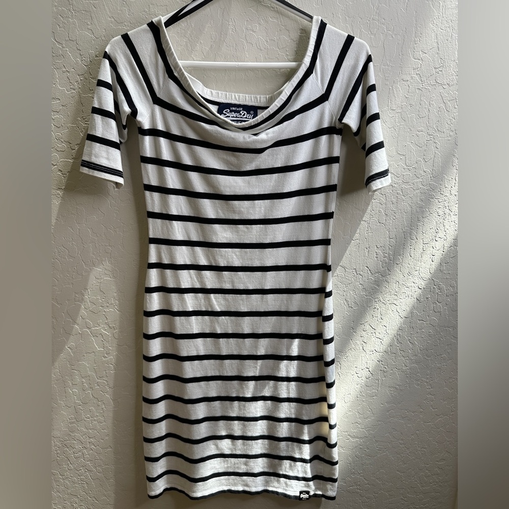 Superdry Striped Off-Shoulder Dress - Size Small